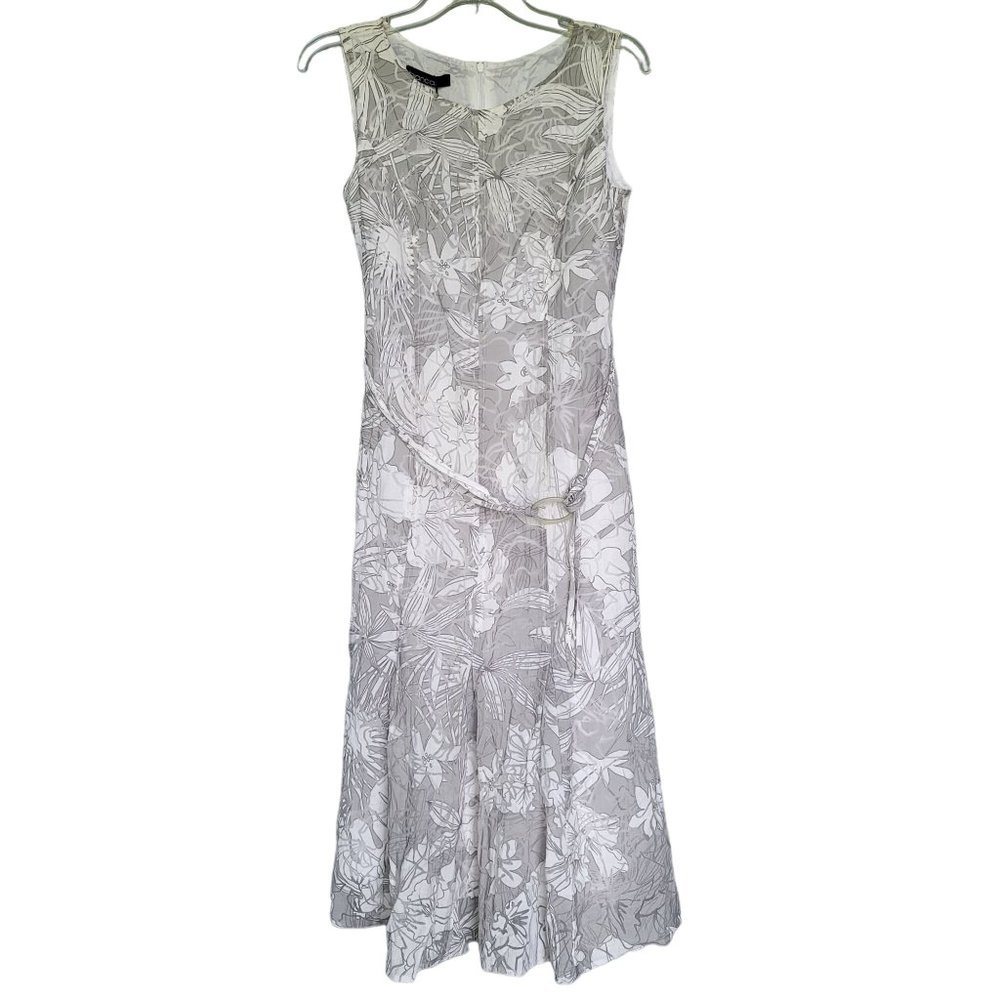 Bianca White and Gray Floral Print Sleeveless Maxi Dress. Size 6